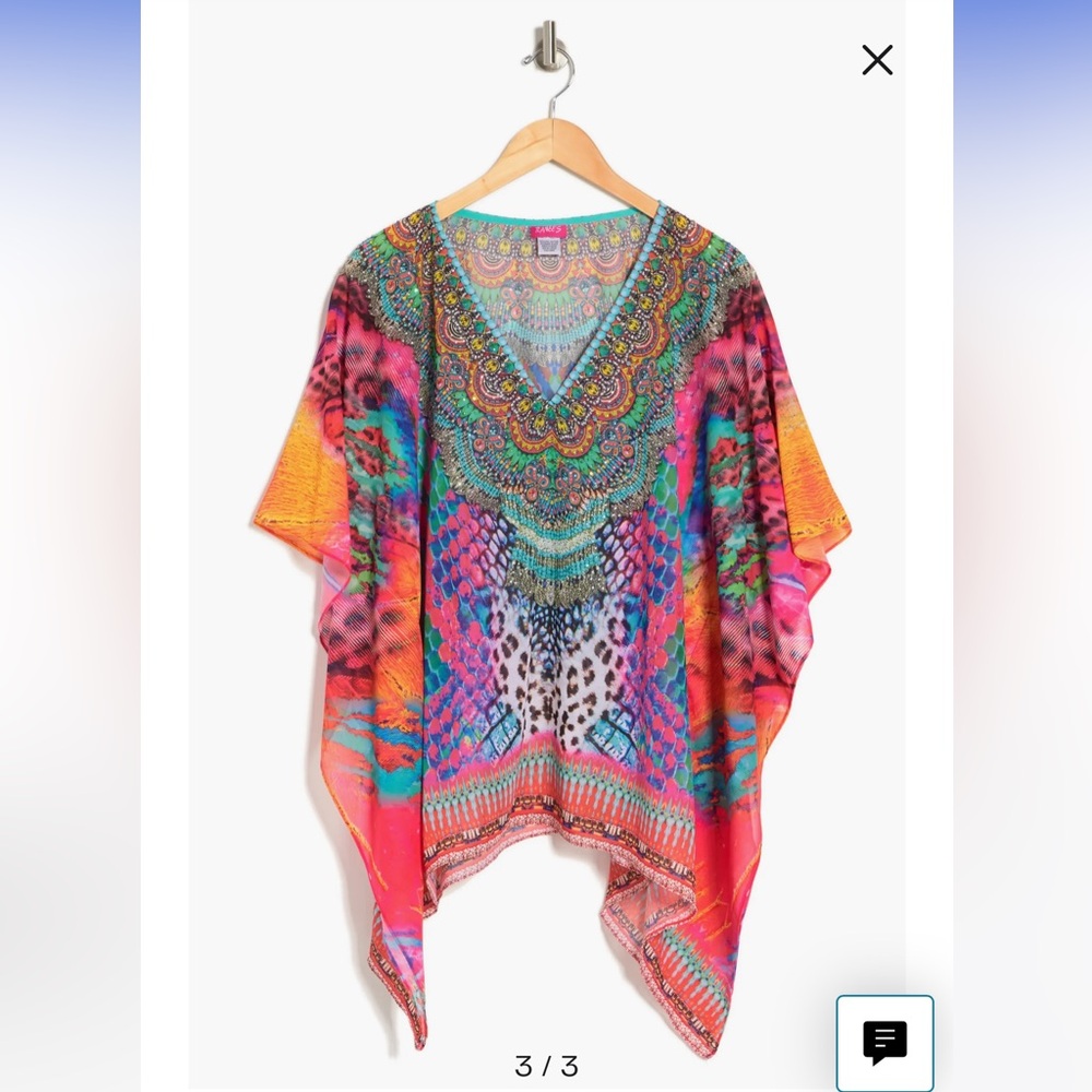 Ranees Nordstrom Printed Poncho Top Shirt Tunic Beach One Size